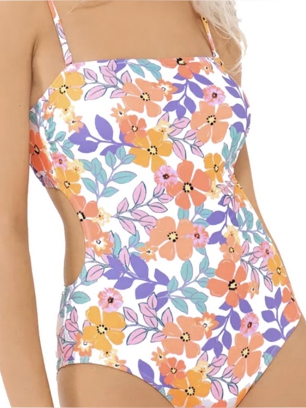 Juniors' Ninety-Nine° Cutout Convertible Bandeau Floral One Pc Swimsuit size L